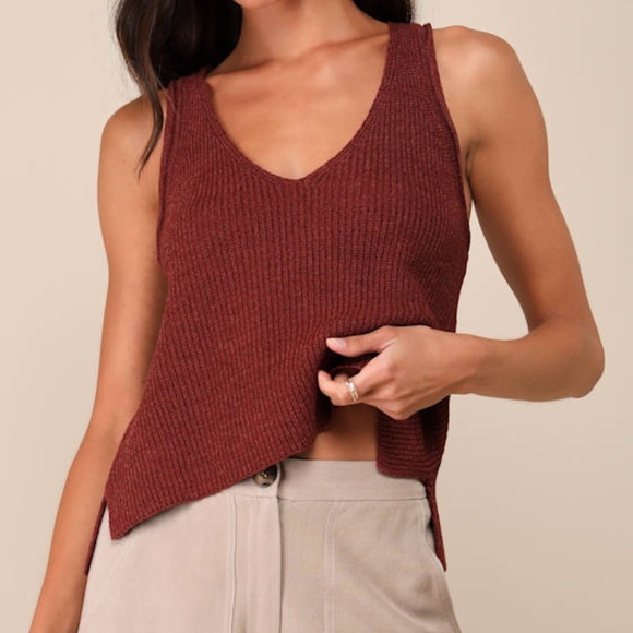 Lulus Perfect Potential Rust Brown V-neck Sweater Tank Top - Size M - Picture 1 of 3